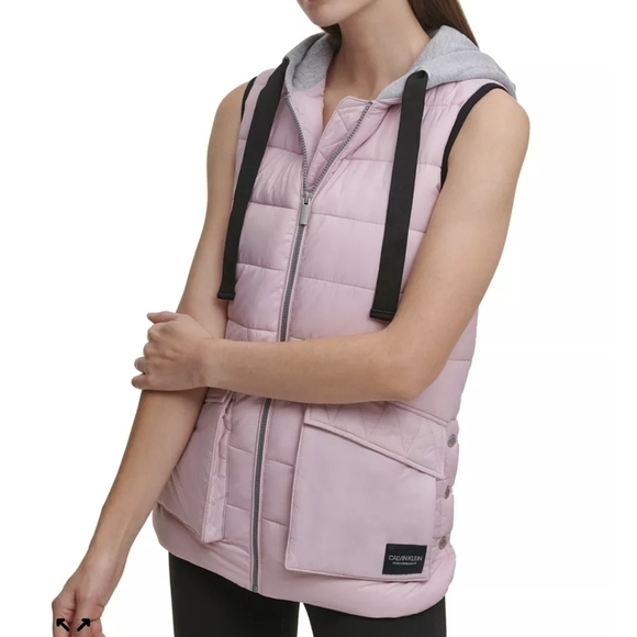 Calvin Klein Jackets & Blazers - NEW.Calvin Klein Women's Light Pink Quilted Vest with Gray Hood Size XS